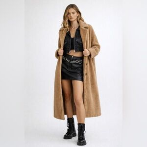Paper Crane Tan Teddy Bear Coat, Button Front, Oversized Fit